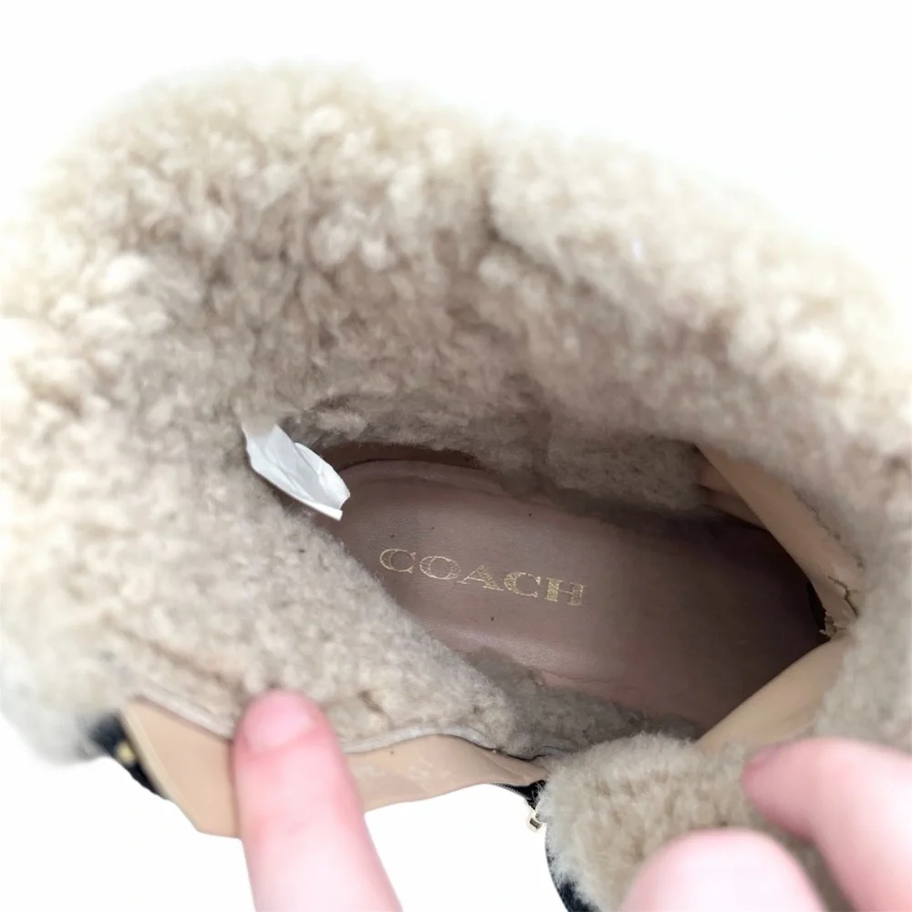 Coach Jane Black Leather Shearling Trim Booties Size 9